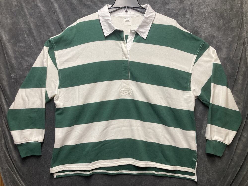Y2K No Boundaries Rugby Polo Top Woman’s Green White Strip Colorblock Preppy XL
